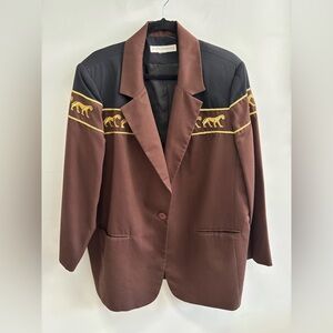 Elegant Brown and Black Blazer JESSICA HOLBROOK with Gold lion Detailing